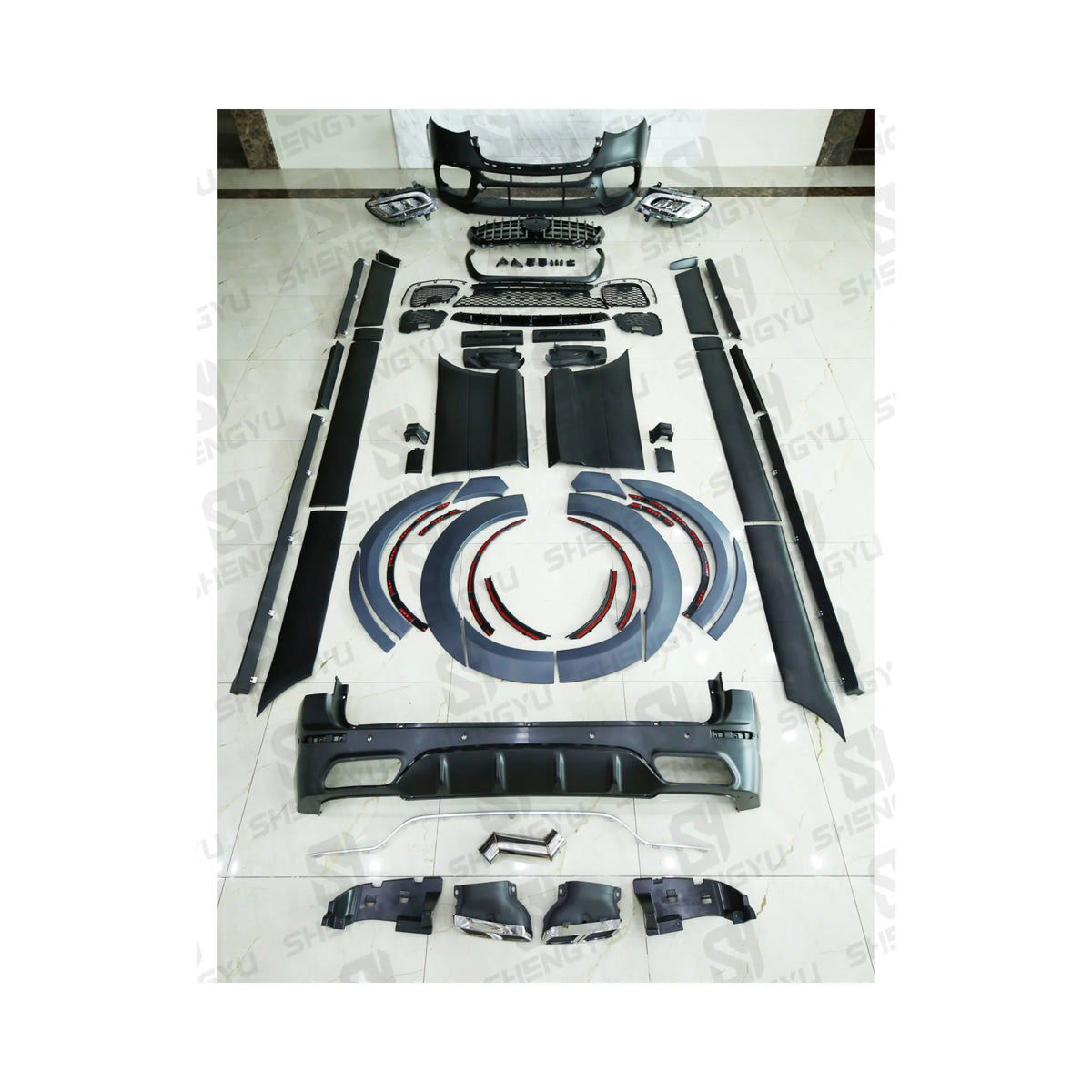 Car Body Kit for Benz Sprinter Change to AMG Long Style Bumper Grille Side Skirts Rear Diffuser Exhaust Pipes