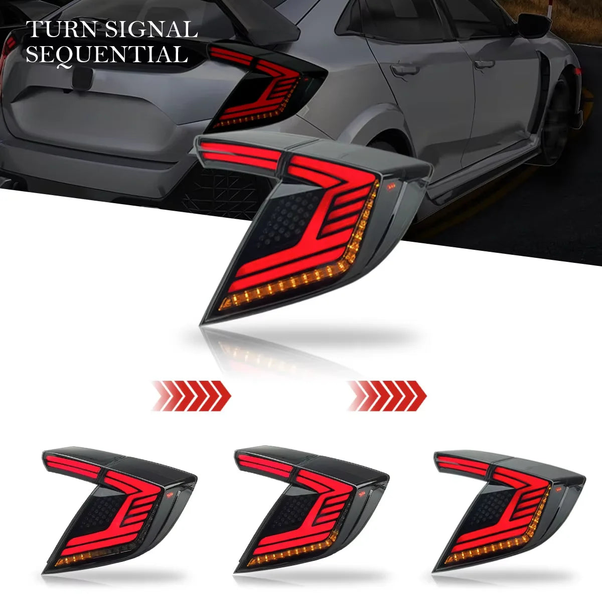 Feu arrière Auto Accessories LED Lights Rear Tail Lamps for Honda Civic Hatchback 10th Gen 2020 2021 Tail Light Assembly Dynamic Turn Signal