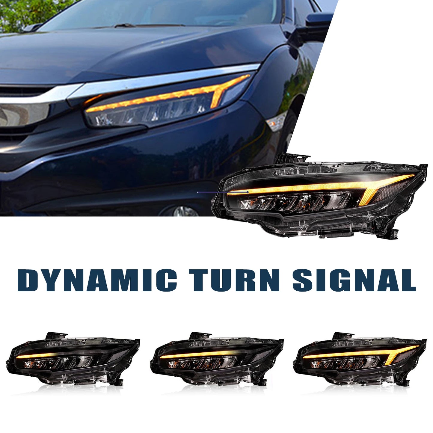 Phare Feu avant for Honda for Civic 2016-2021 Car Headlights Assembly 10th Gen LED Front Lamps DRL Start Animation 6000k Color Tempera