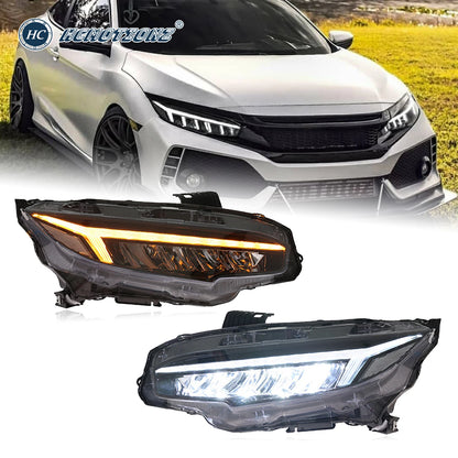 Phare Feu avant for Honda for Civic 2016-2021 Car Headlights Assembly 10th Gen LED Front Lamps DRL Start Animation 6000k Color Tempera