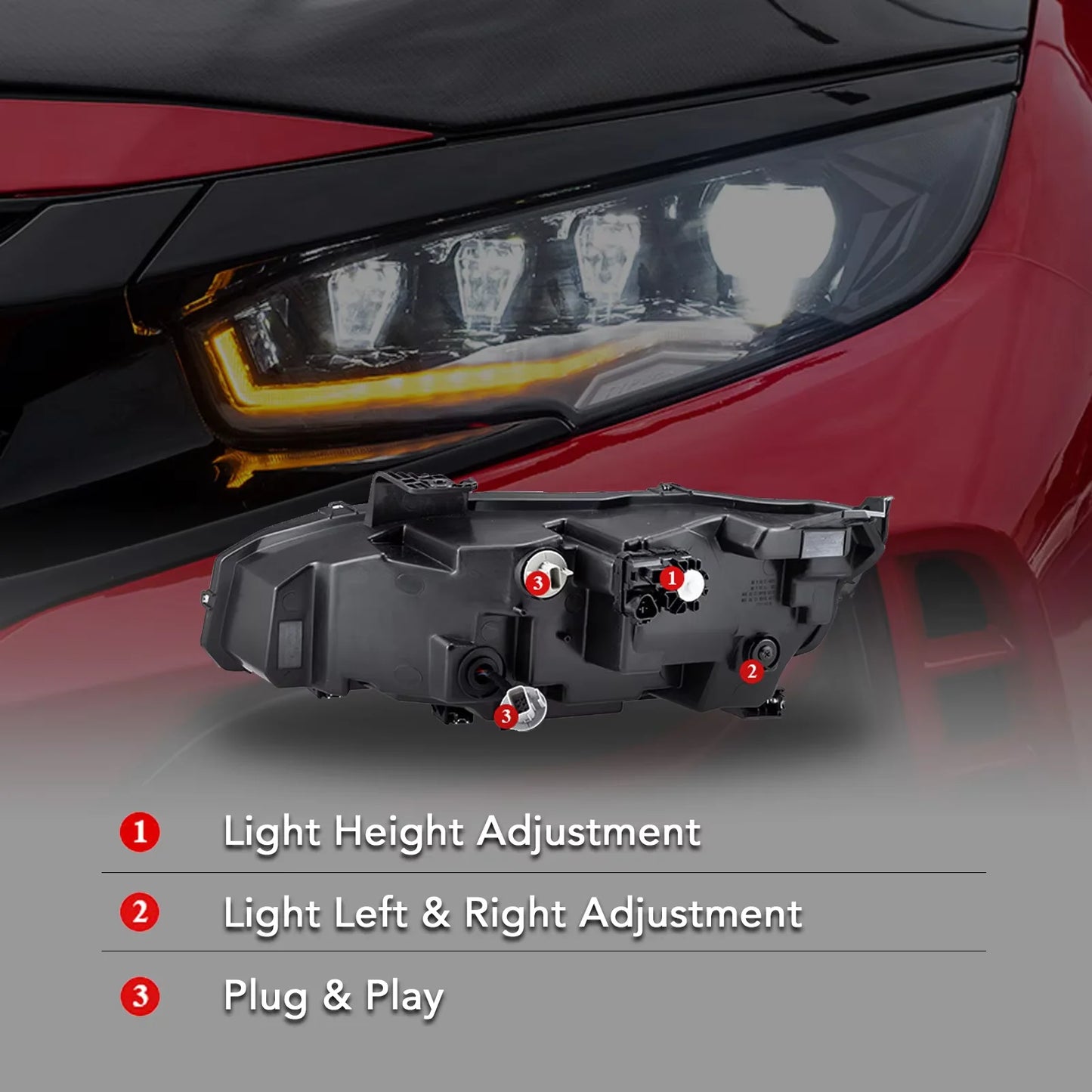 Phare avant  Car LED Light Headlight Assembly for Honda Civic 10th Gen Hatchback DRL Dynamic Rotation Sequential Turn Signal 2016-2021