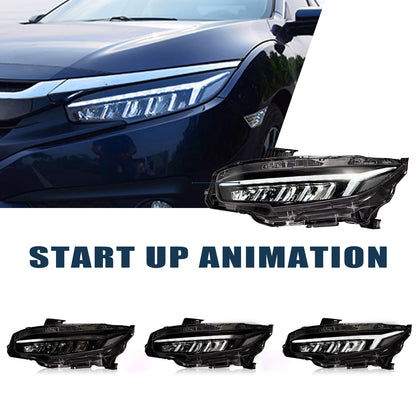 Phare Feu avant for Honda for Civic 2016-2021 Car Headlights Assembly 10th Gen LED Front Lamps DRL Start Animation 6000k Color Tempera