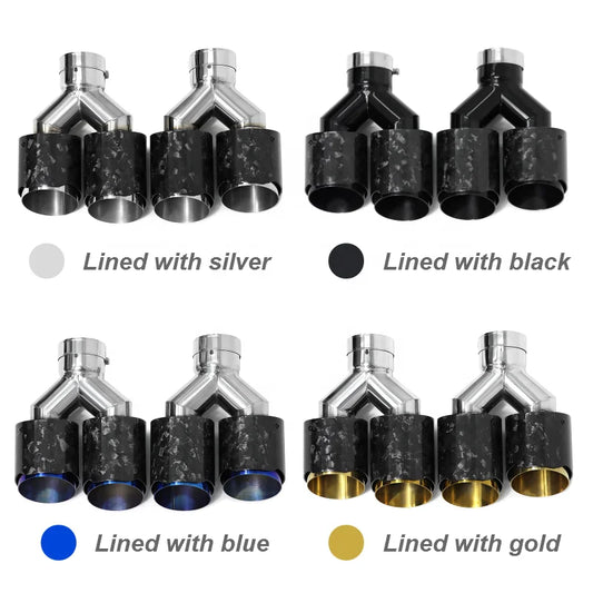 Universal Dual Outlet Y Type Forged Carbon Fibre Silver Muffler Tip Exhaust Tip  Exhaust Pipe Exhaust System