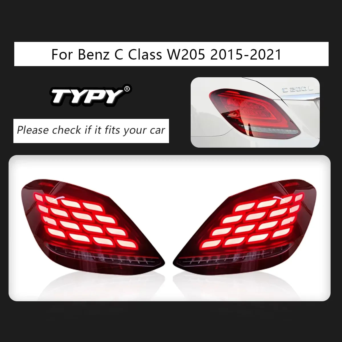 Feux arrières TYPY New LED Taillight Upgrade Modified Full Tail Lamp Car Accessories for Benz C Class W205 2015-2021 Dynamic Turn Signals