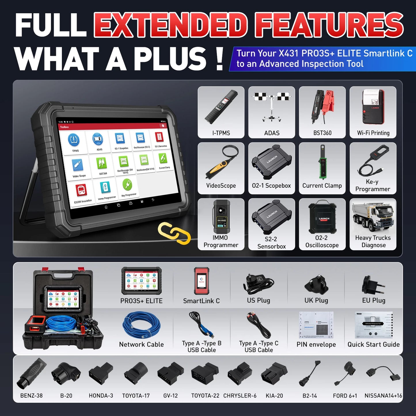 LAUNCH X431 PRO3S+ Elite 2026 All-in-One Bidirectional Scan Tool With J2534 Programming Auto Diagnostic Machine 2 Years Free