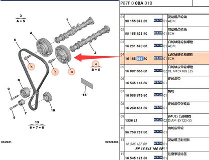 Poulie d’arbre à cames Peugeot 3008 moteur 1.2t(eb2dt)